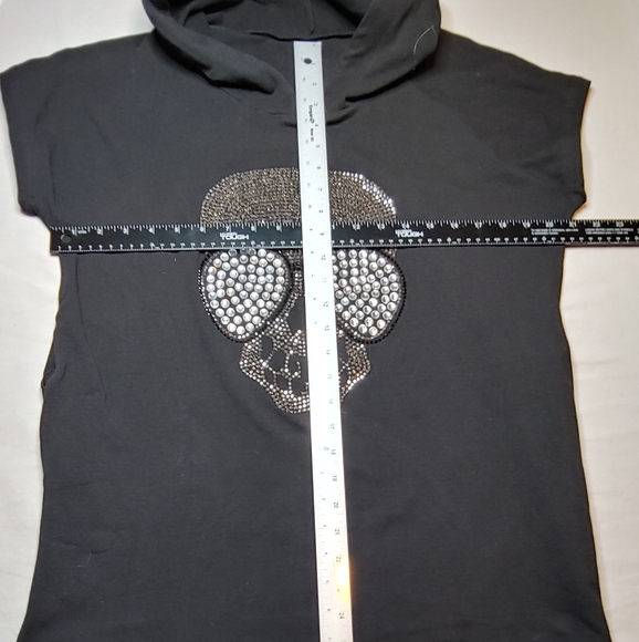 Candy Skull Rhinestone Skull & Glasses Sleeveless Hoodie Large - Picture 4 of 10